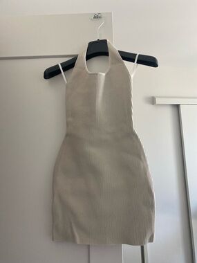 Aritzia Cream Ribbed Halter Mini Dress